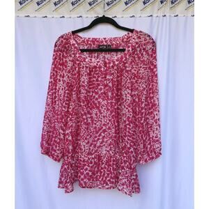 Apt 9 Size XL White and Pink Animal Print 3/4 Sleeve Sheer Square Neckline